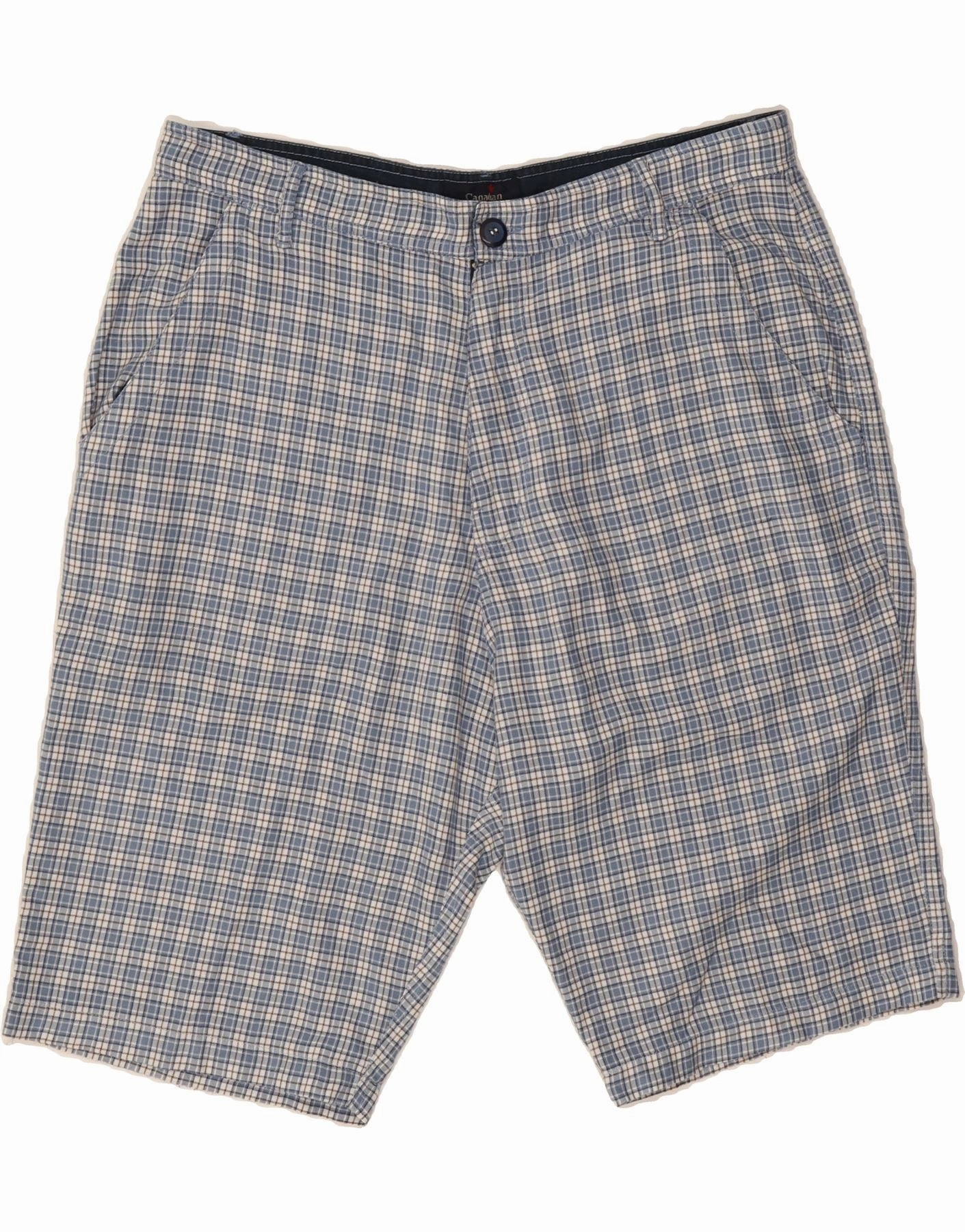 Fade Resistant Dye CANADIAN Mens Chino Shorts XL W37  Blue Check Rayon