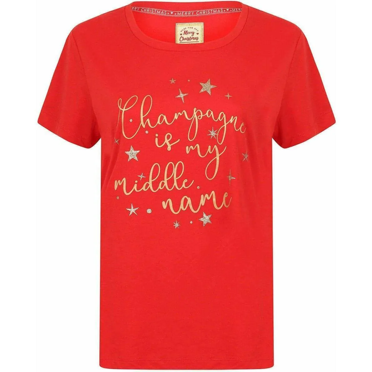 Hiking durability Garment Dyed Finish Season's Greetings Xmas Bubbly Womens Christmas Short Sleeve Top - Red