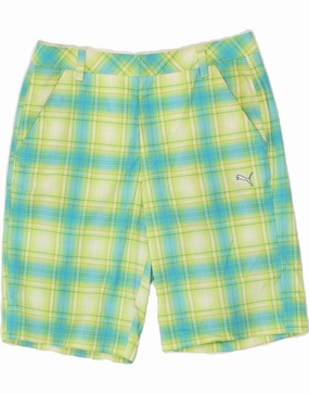 PUMA Mens Chino Shorts W32 Medium Green Check Polyester Stretch Woven Fabric