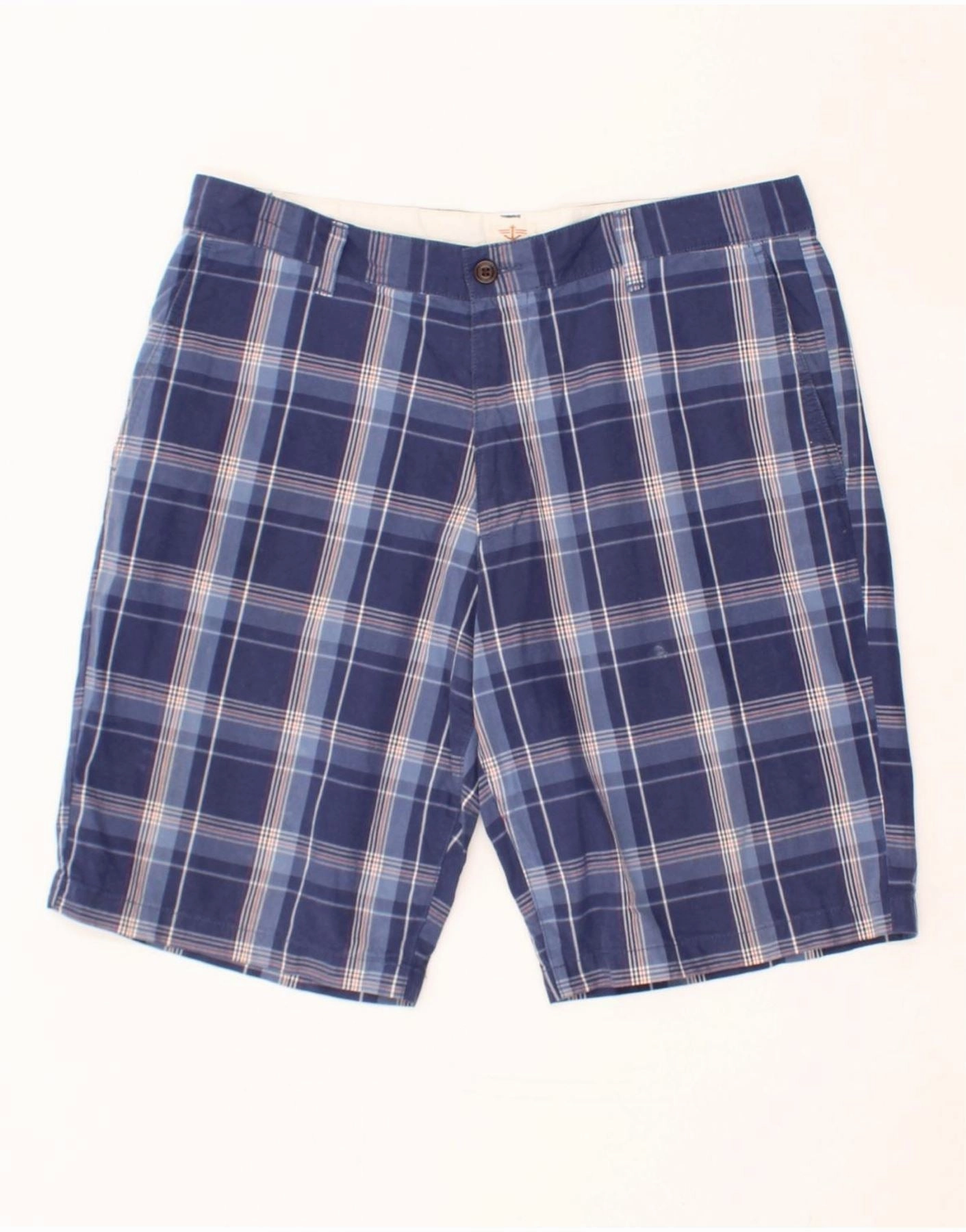 Body Stretch Perfect Fit DOCKERS Mens Cargo Shorts W36 Large Navy Blue Check Cotton