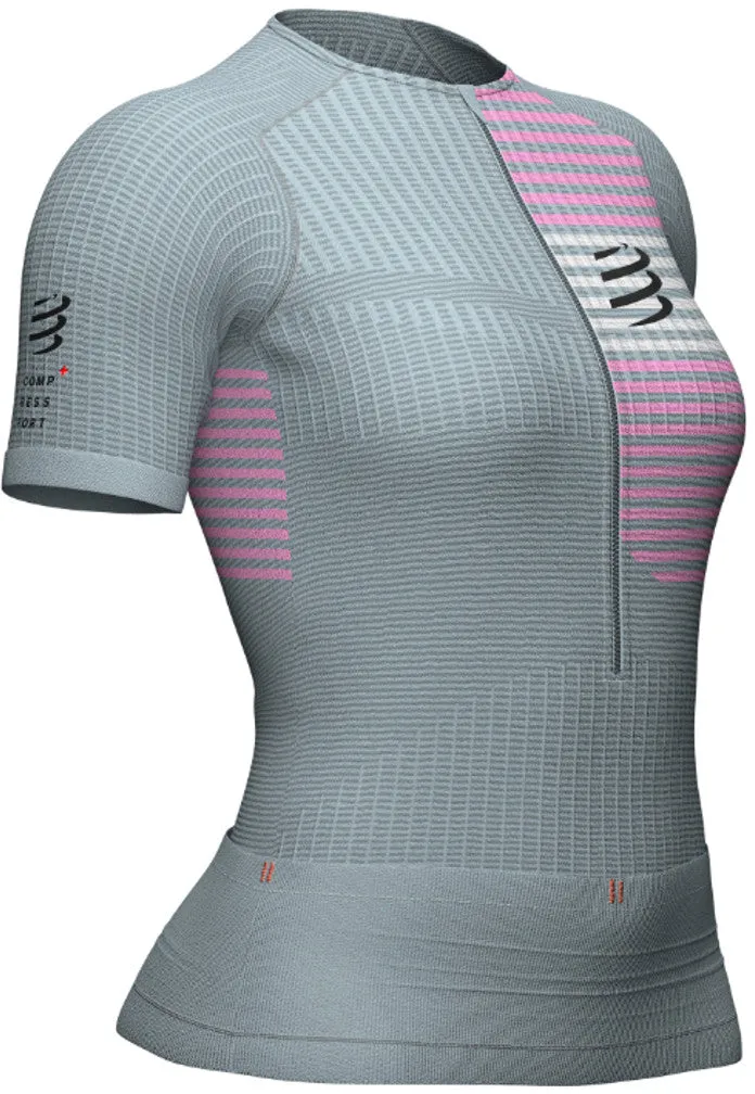 Halloween Compressport Tri Postural Half Zip Short Sleeve Womens Running Top - Grey
