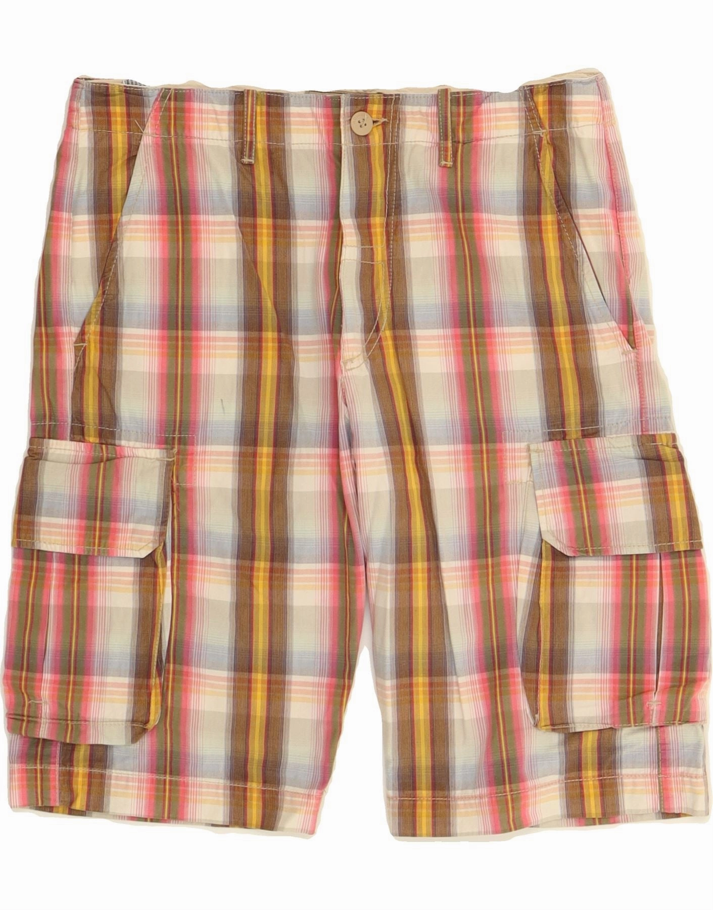 40WEFT Mens Cargo Shorts W32 Medium Multicoloured Check Cotton Weekend Style