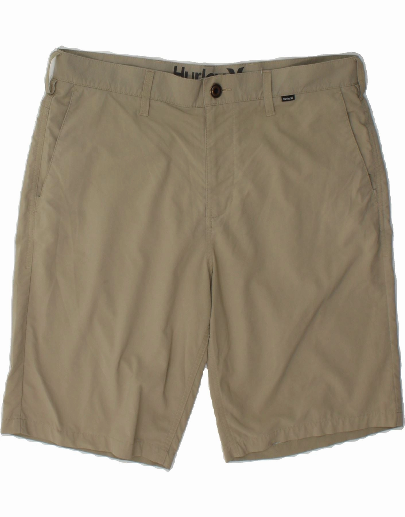 Weekend Style Simple Cut HURLEY Mens Chino Shorts W34 Large Beige Polyester