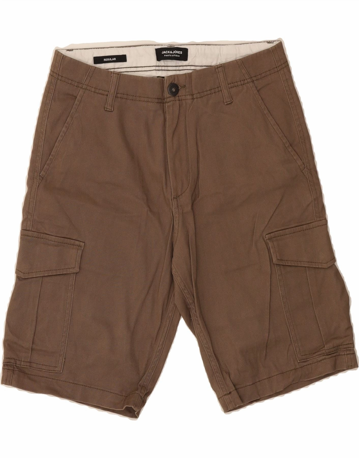 JACK & JONES Mens Regular Cargo Shorts Small W28 Brown Cotton Value for Money Comfy Look