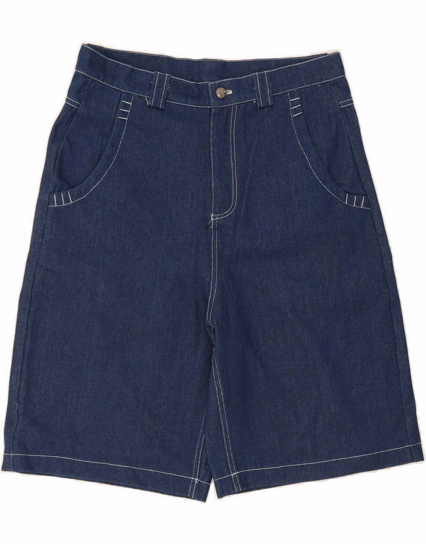 VINTAGE Mens High Waist Denim Shorts W34 Large  Navy Blue Double Layered Reinforcement Outdoor Flex