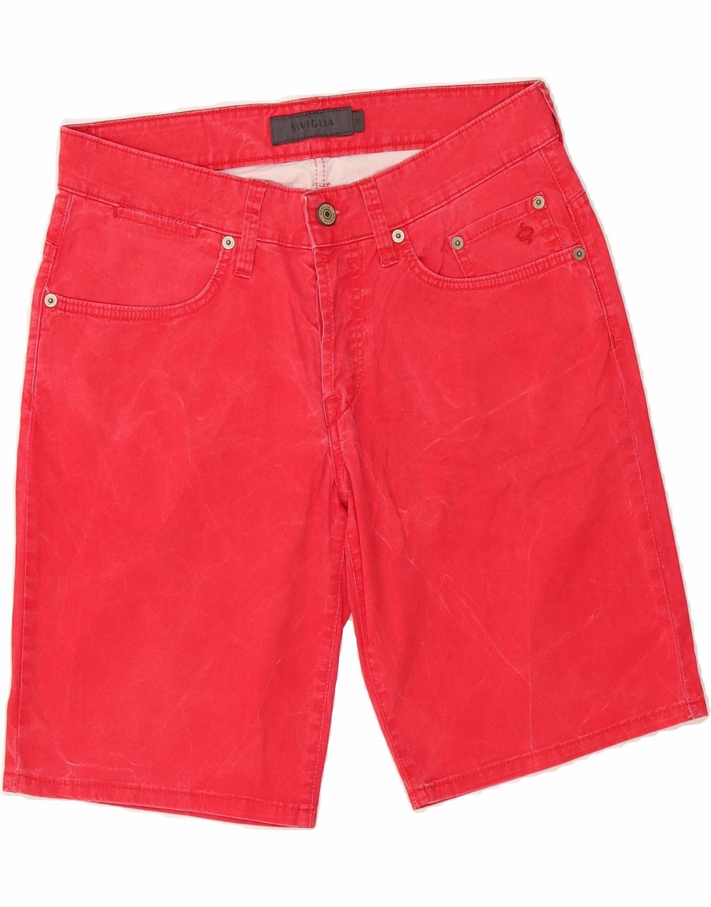 Yarn Dyed Pattern Active Performance SIVIGLIA Mens Denim Shorts  W31 Medium Red Cotton