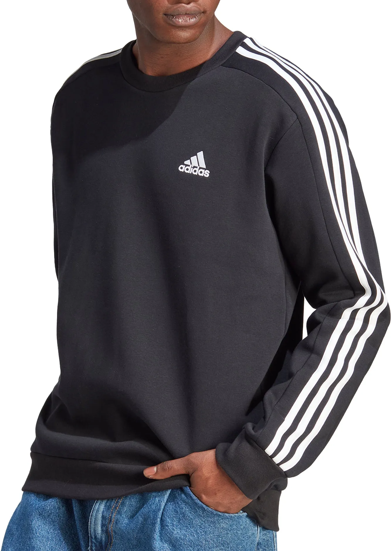Beach club style adidas Essentials Fleece 3 Stripes Mens Sweatshirt - Black