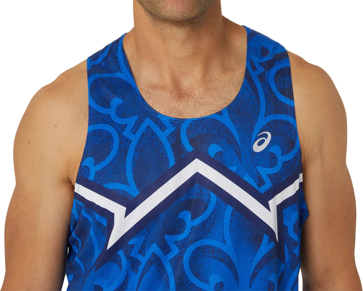 Asics Nations Mens Running Vest - Blue Garment Dyed Technique