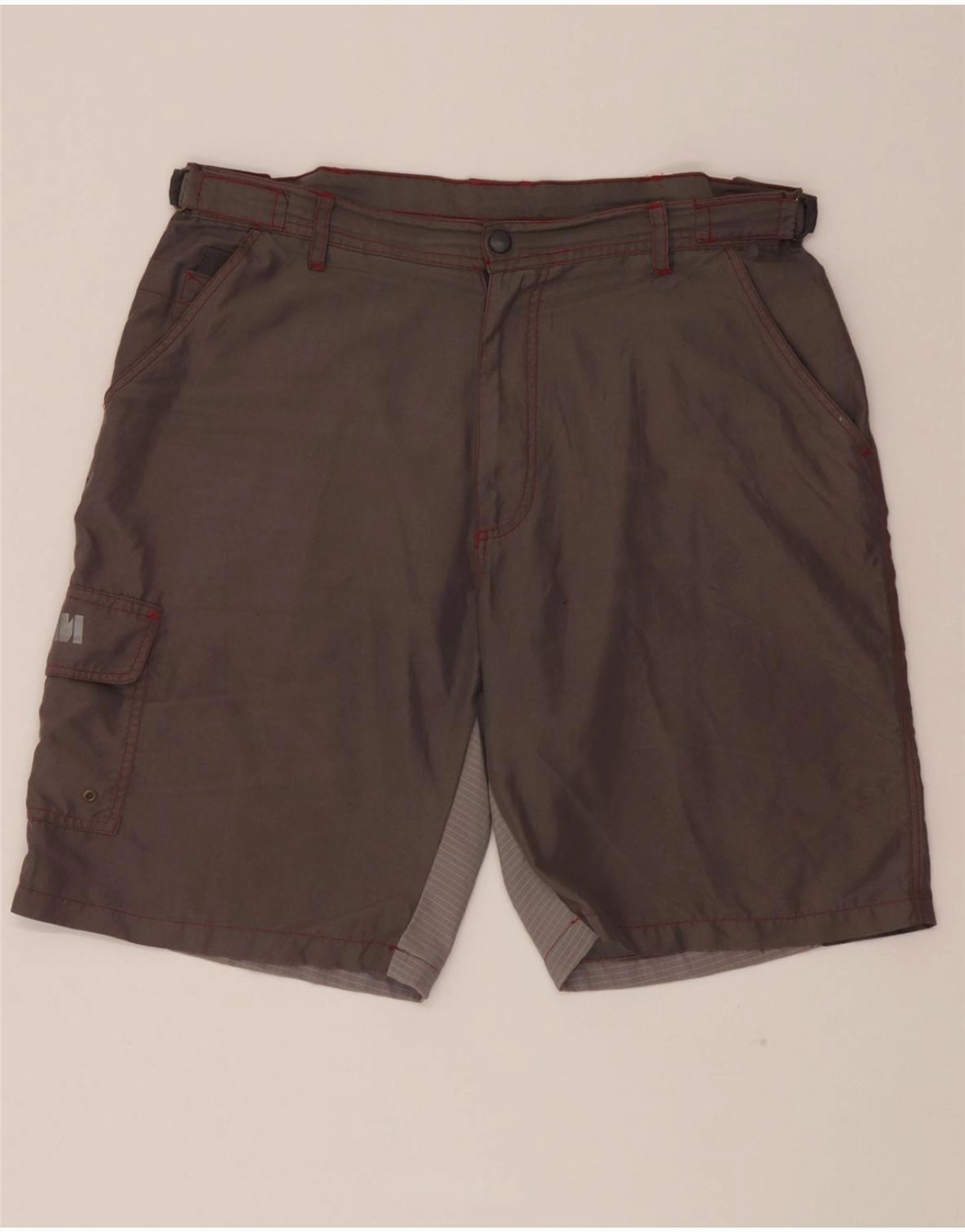 SLAM Mens Cargo Shorts Large W38 Grey Pinstripe Polyester Loose Fit Wide-leg cut