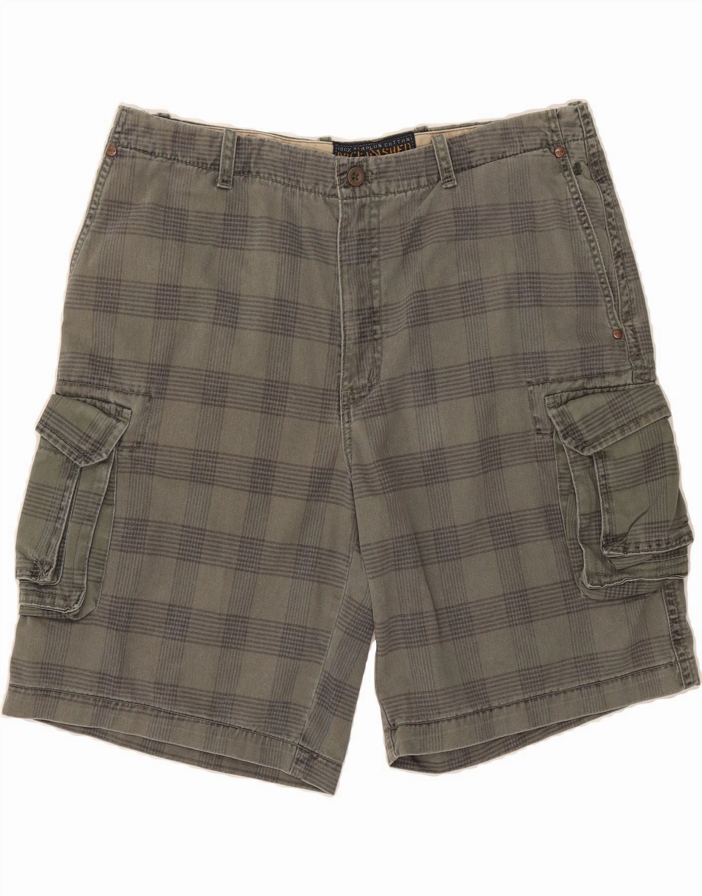 Move Friendly All Day Comfort IZOD Mens Cargo Shorts W38 XL Grey Check Cotton
