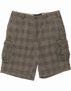 Move Friendly All Day Comfort IZOD Mens Cargo Shorts W38 XL Grey Check Cotton