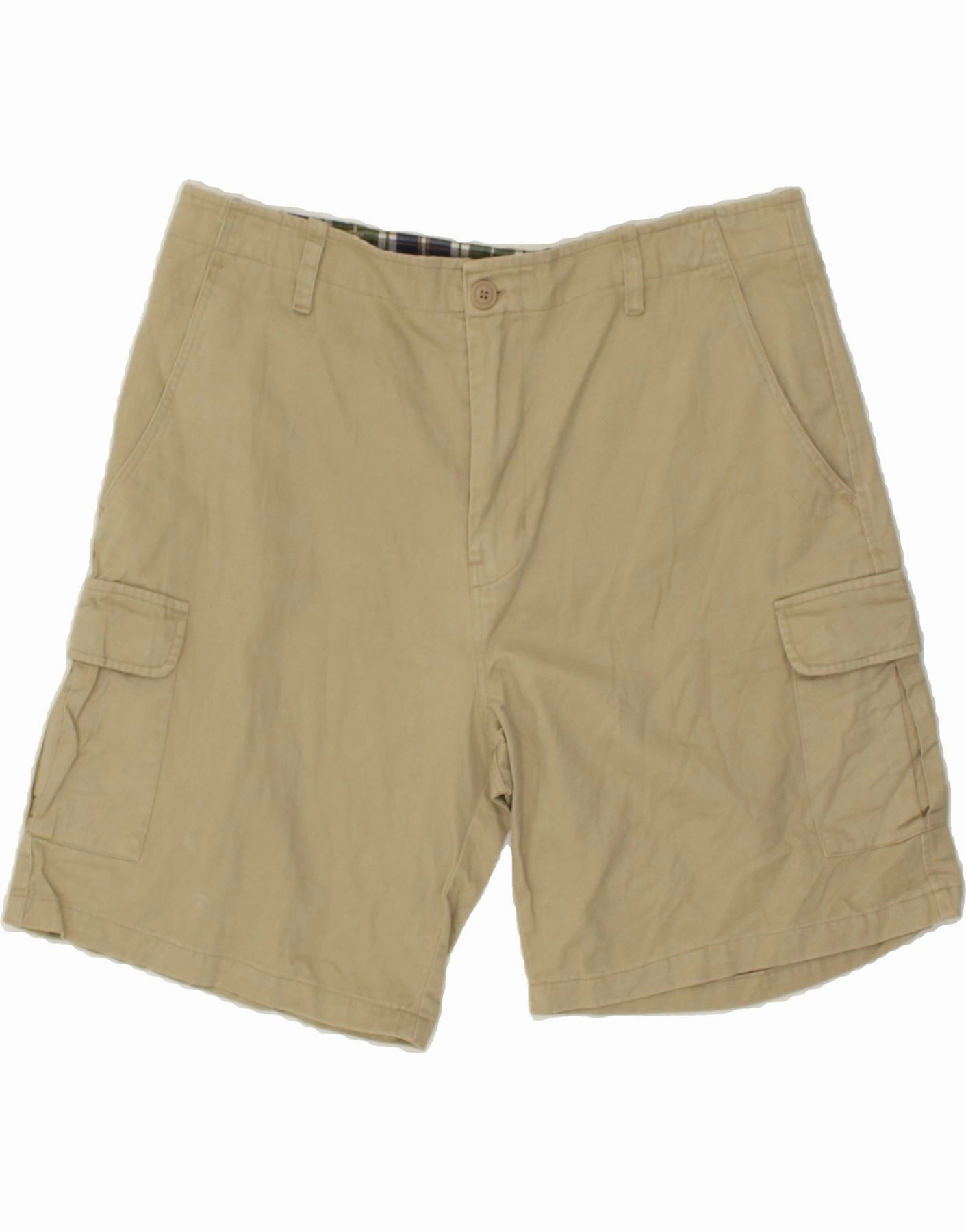 SLAM Mens High Waist Chino Shorts 2XL W38  Beige Cotton Minimal Waistband tropical style