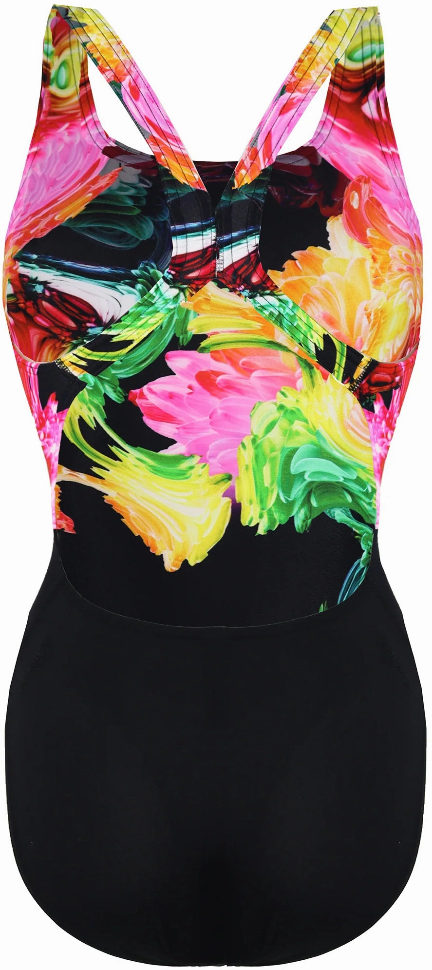 Moisture Wicking Fibers Speedo ColourBlend Placement Digital Powerback Womens Swimsuit - Black