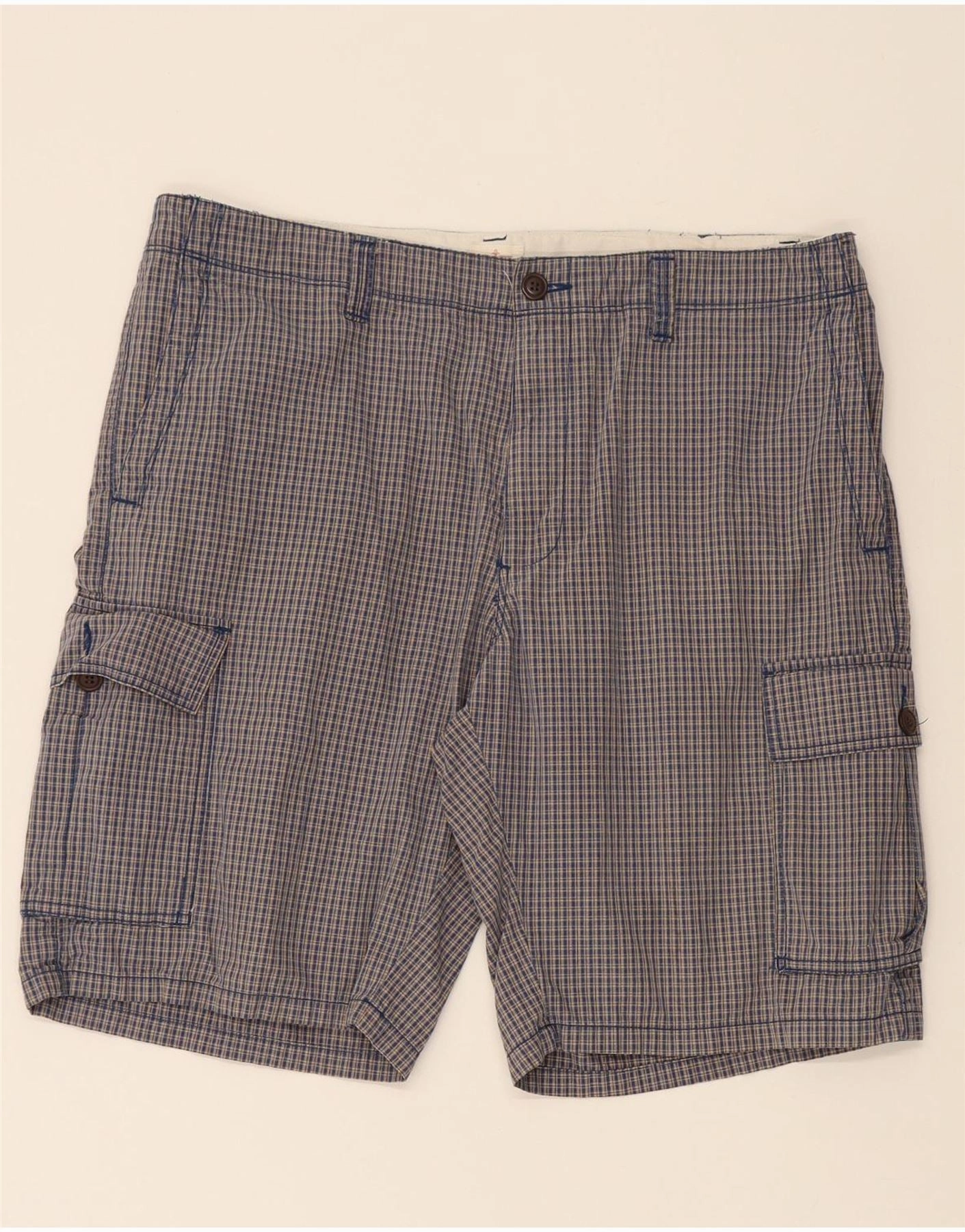 dress shirt adventure apparel DOCKERS Mens Cargo Shorts W38 XL Blue Check Cotton