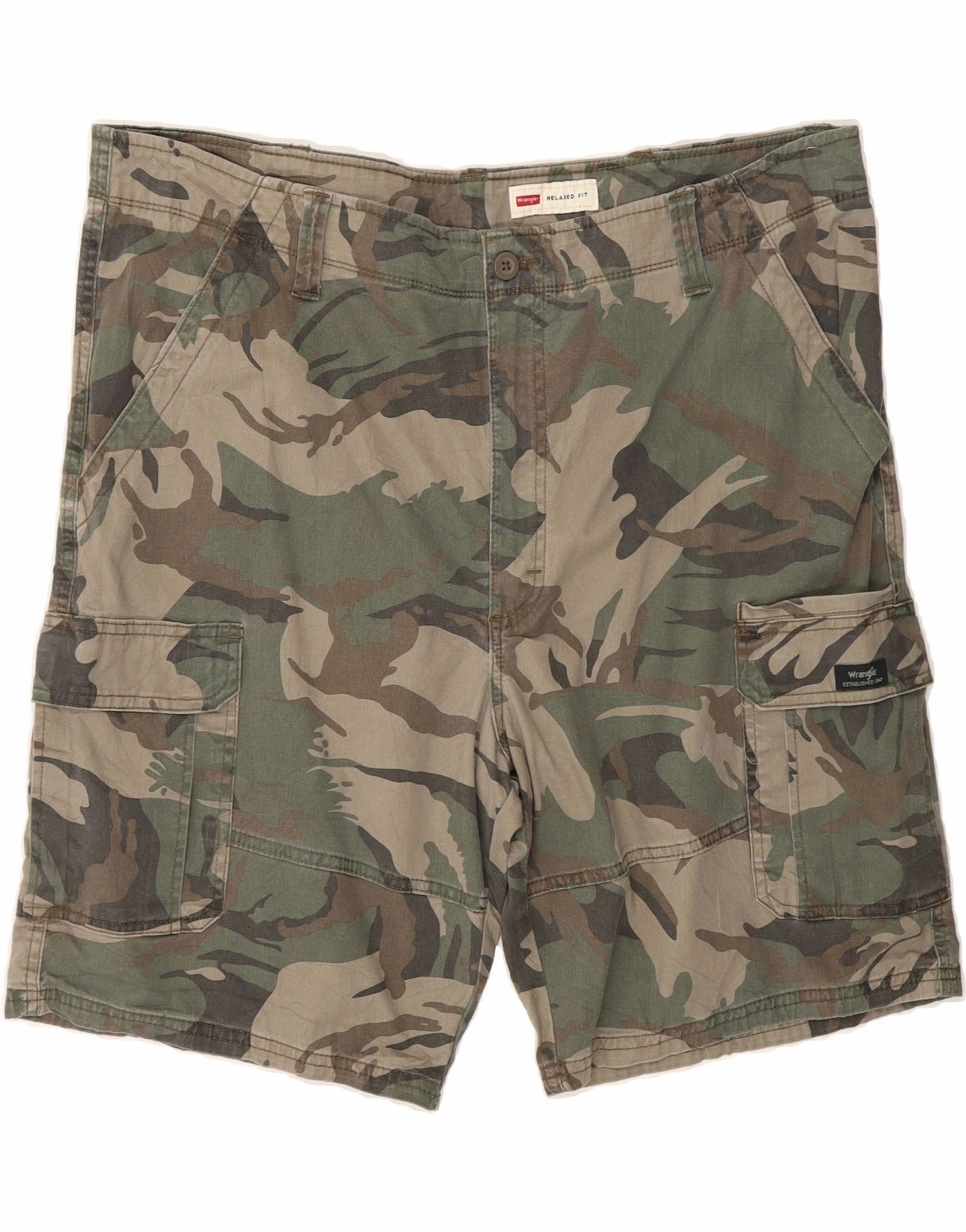 Stretchable Waistband WRANGLER Mens Relaxed Fit Cargo Shorts W42 2XL Khaki Camouflage Cotton