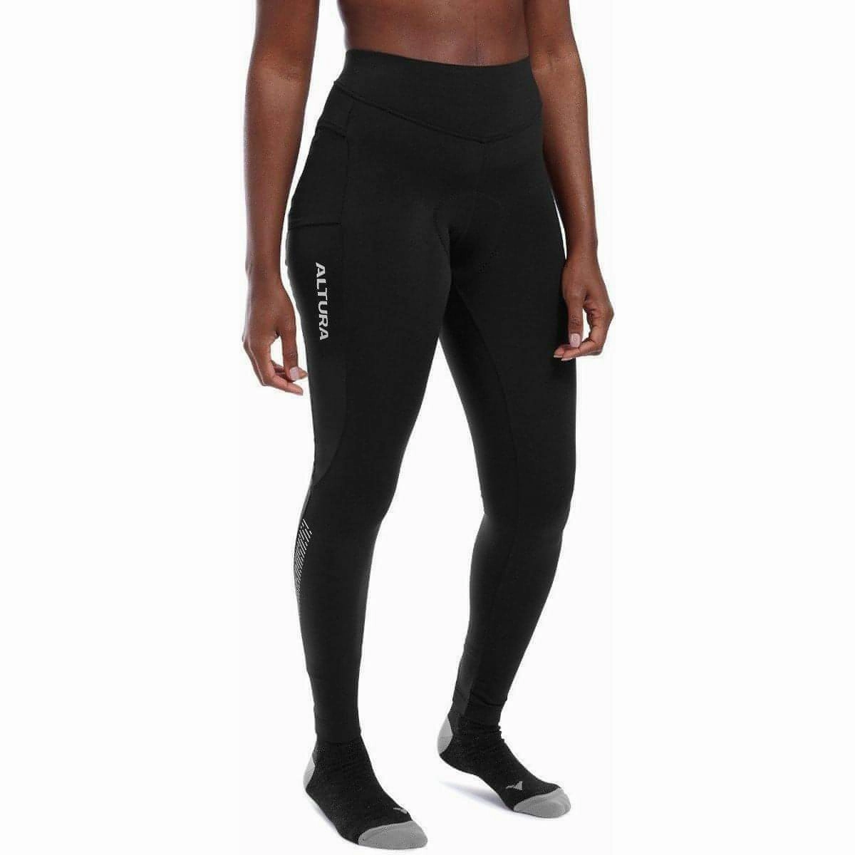 Petite Size Rib Knit Ultra Flex Altura Progel Plus Thermal Womens Long Cycling Tights - Black