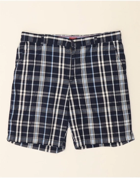 High-End Quality Preppy Style IZOD Mens Chino Shorts W38 XL Navy Blue Check Cotton