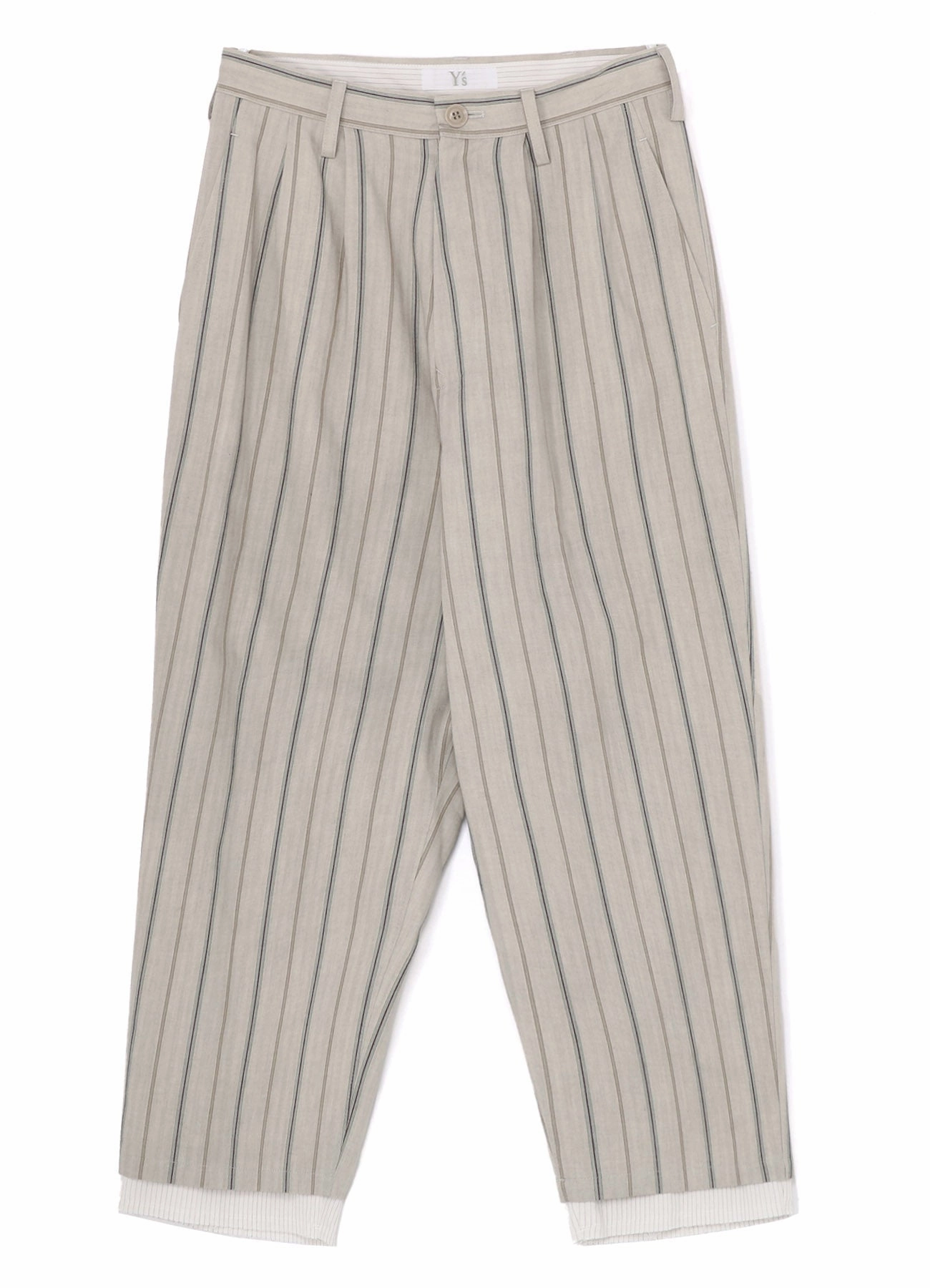 COTTON STRIPE INK DYED DOUBLE TUCK TAPERED PANTS Tagless label