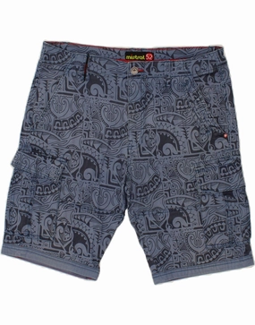 MISTRAL Mens Abstract Pattern Cargo Shorts IT 52 XL W38 Blue Cotton Free Size Adjuster Coastal Style