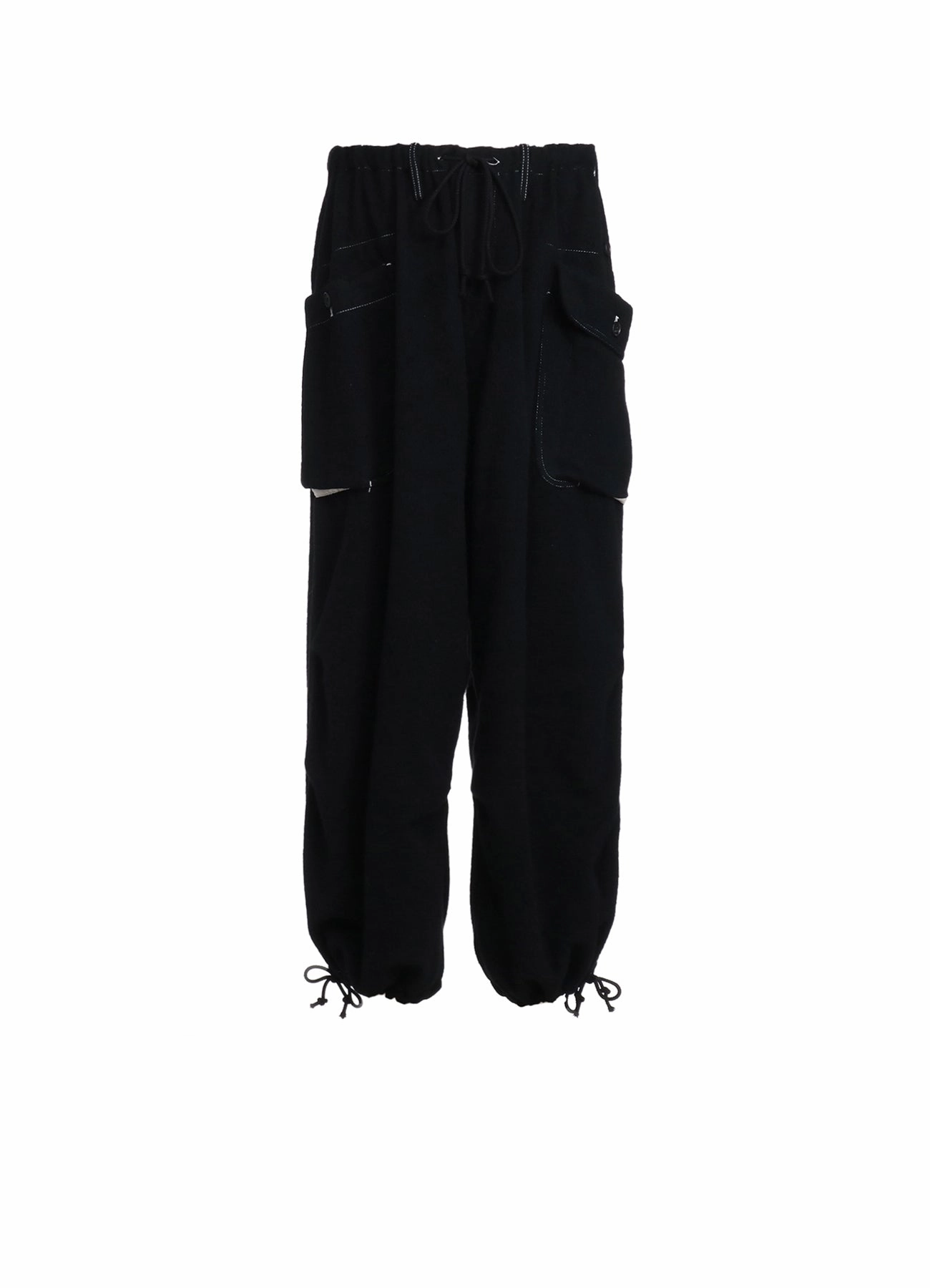 ECO WOOL BEAVER WHITE STITCH CARGO PANTS WITH ASYMMETRICAL POCKETS Relaxed Design Stretch Motion