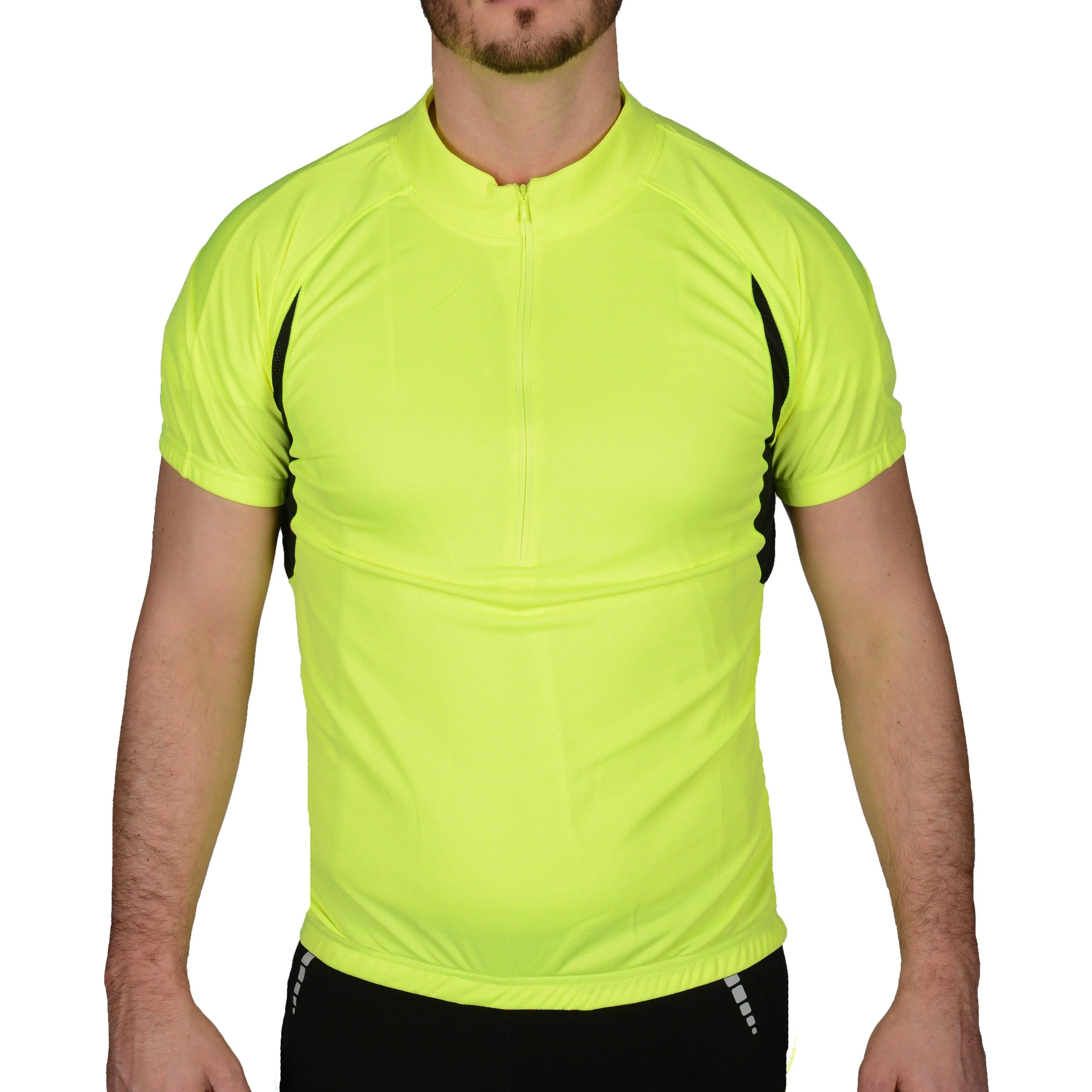 Slim Fit Design Soft Fabric More Mile Short Sleeve Half Zip Mens Cycling Jersey - Hi Viz Yellow