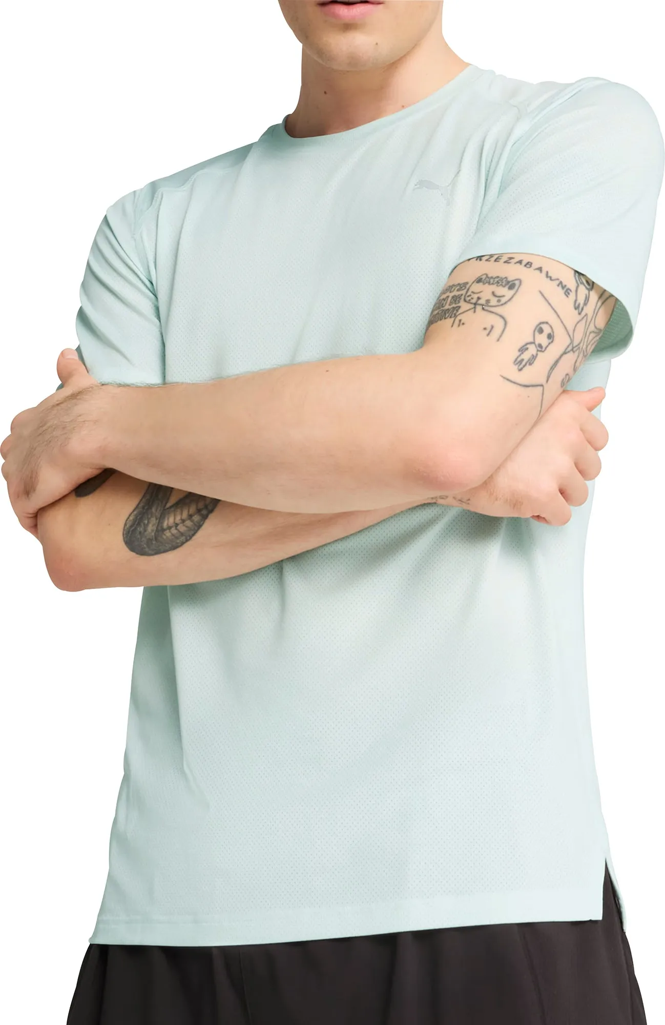 Running Speed Trendy Wearable Puma Mesh Graphic Short Sleeve Mens Running Top - Blue