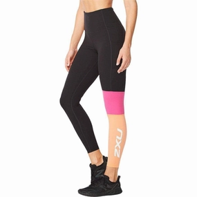 2XU Form Block Hi Rise Compression Womens Long Running Tights - Black Total Fit