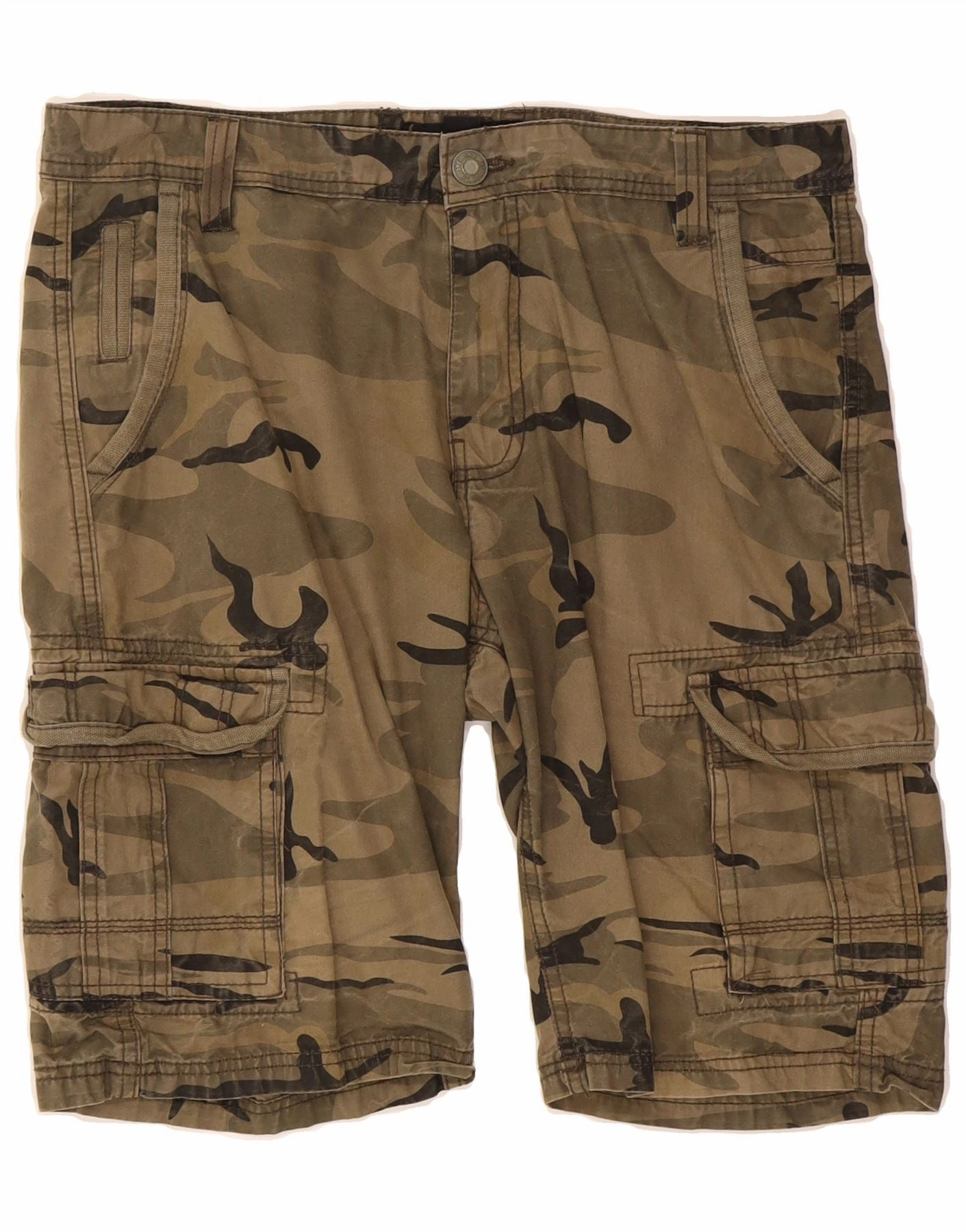 SMOG Mens Cargo Shorts Medium W32  Beige Camouflage Cotton Reflective Safety Details