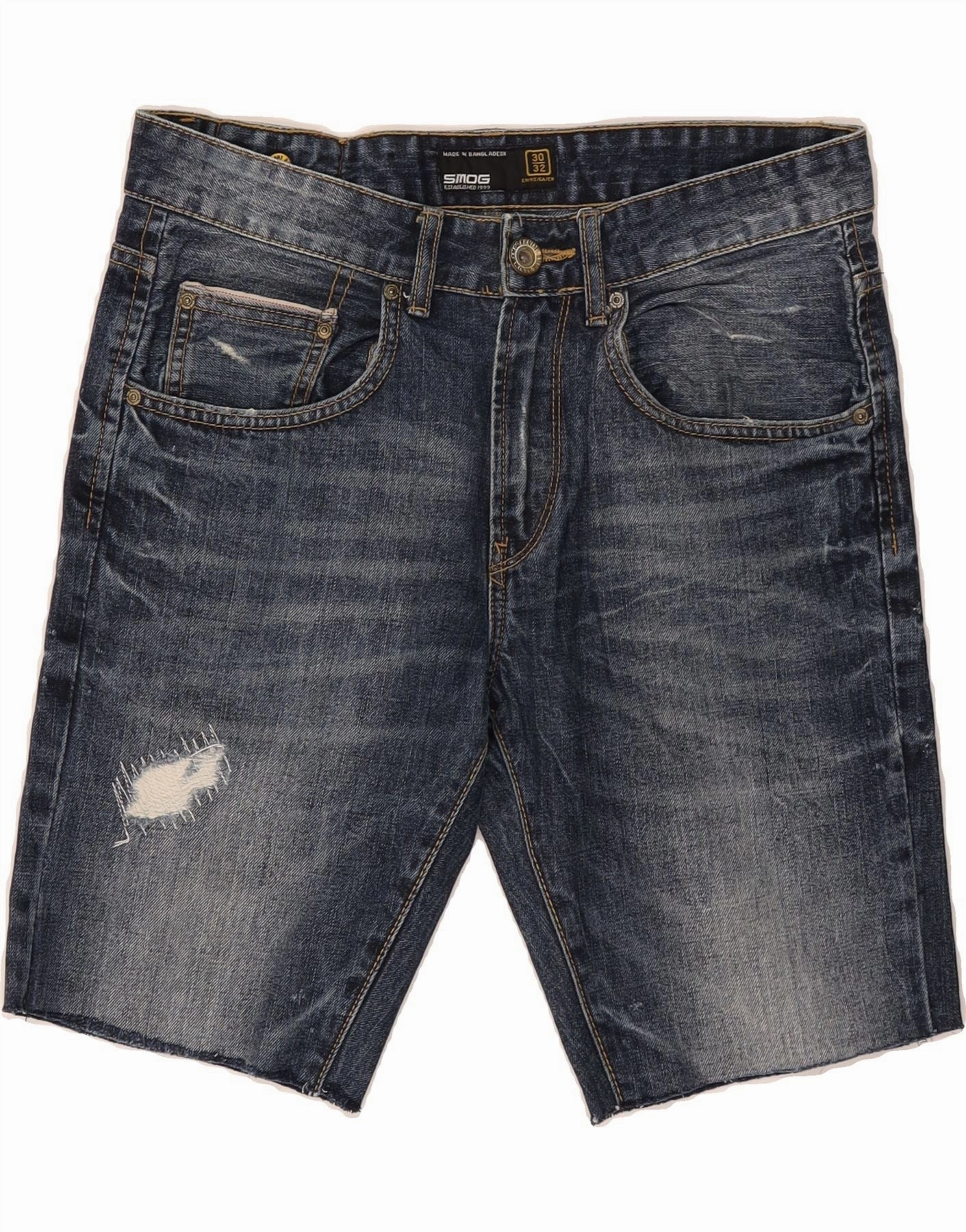 back-to-school SMOG Mens Distressed Denim Shorts W30 Medium  Blue Cotton