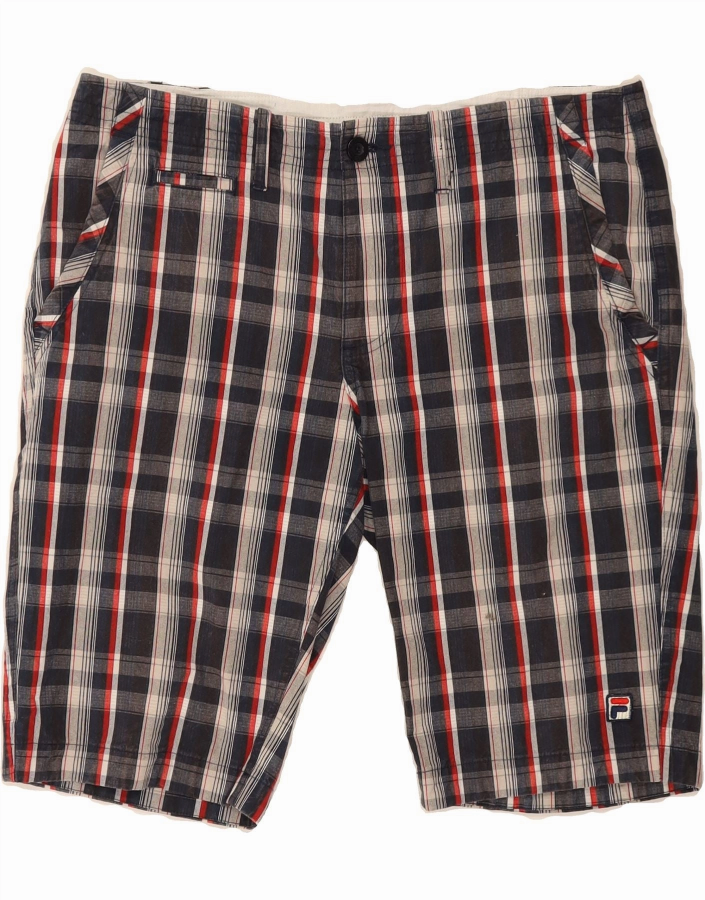 FILA Mens Chino Shorts IT 48 Medium W34  Black Check Cotton Linen blend