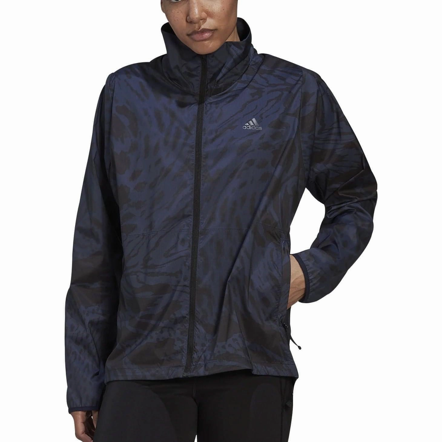 adidas Fast Womens Running Jacket - Navy Fleece Lined
