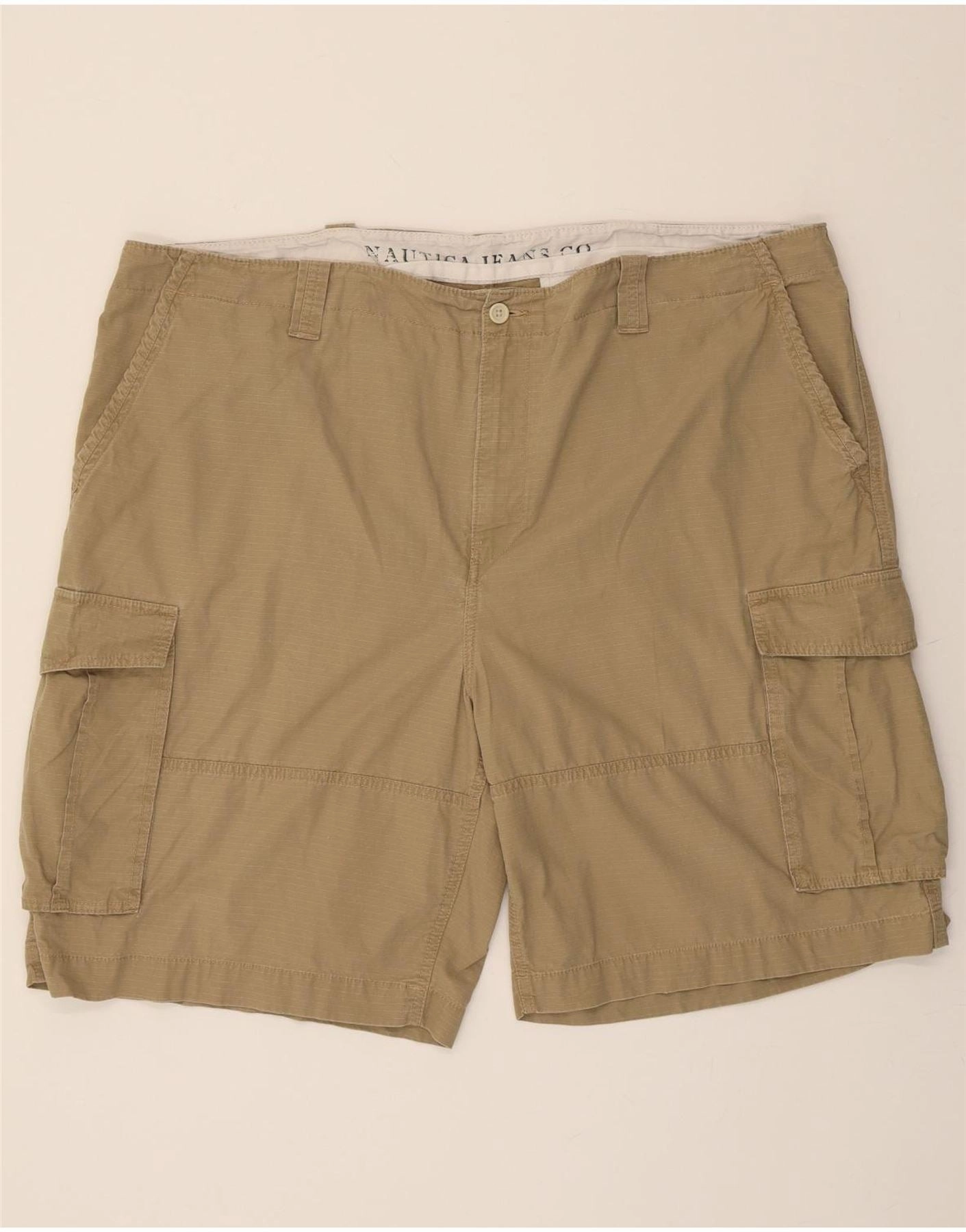 NAUTICA Mens Cargo Shorts W48 4XL Beige Check Cotton Tear Resistant Weave