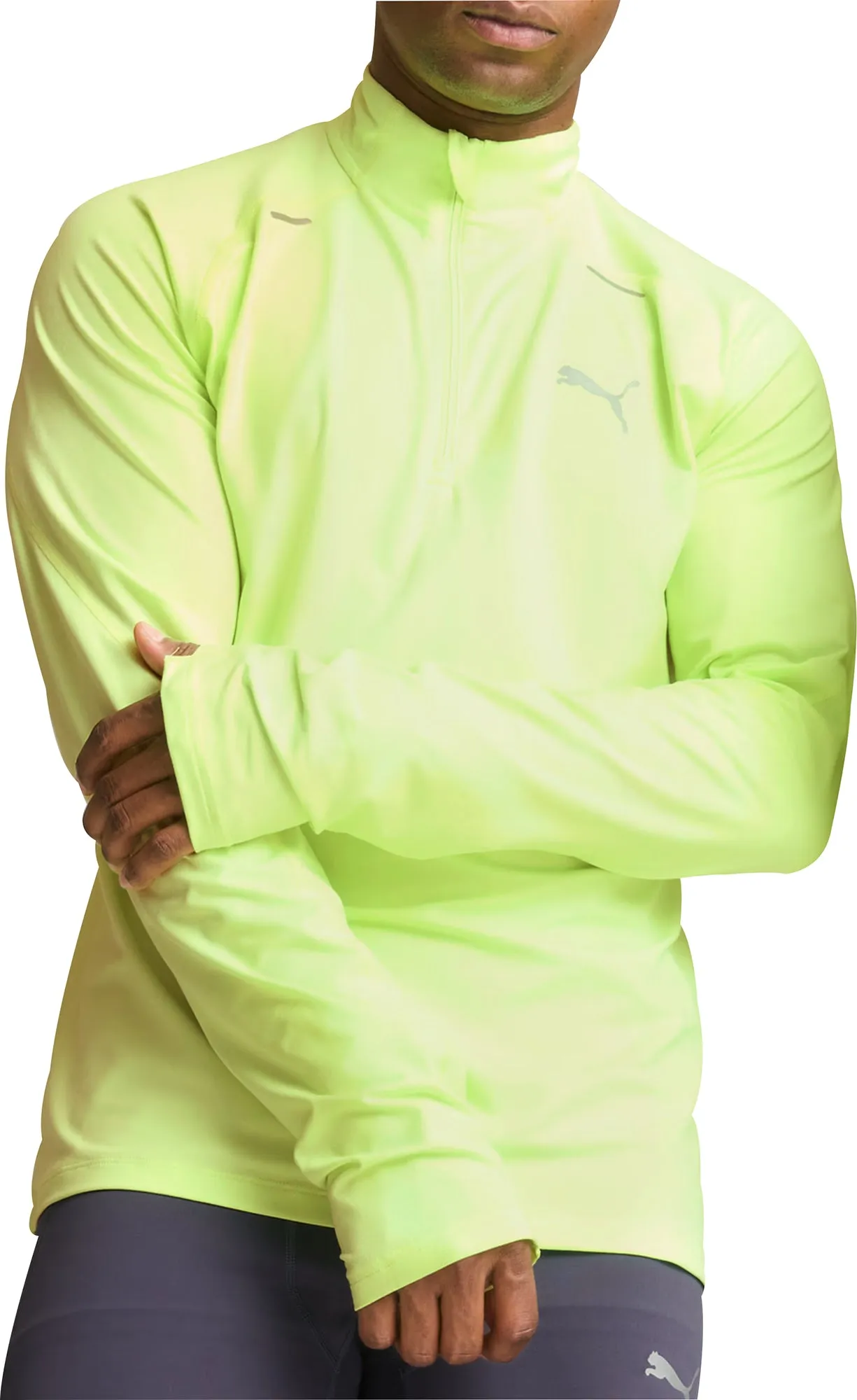 Flexible Fit All-Day Wear Puma Run Cloudspun Half Zip Long Sleeve Mens Running Top - Green