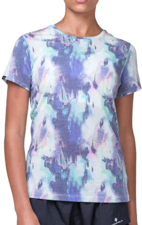 SoftTouchFinish Subtle Details Ronhill Golden Hour Short Sleeve Womens Running Top - Blue