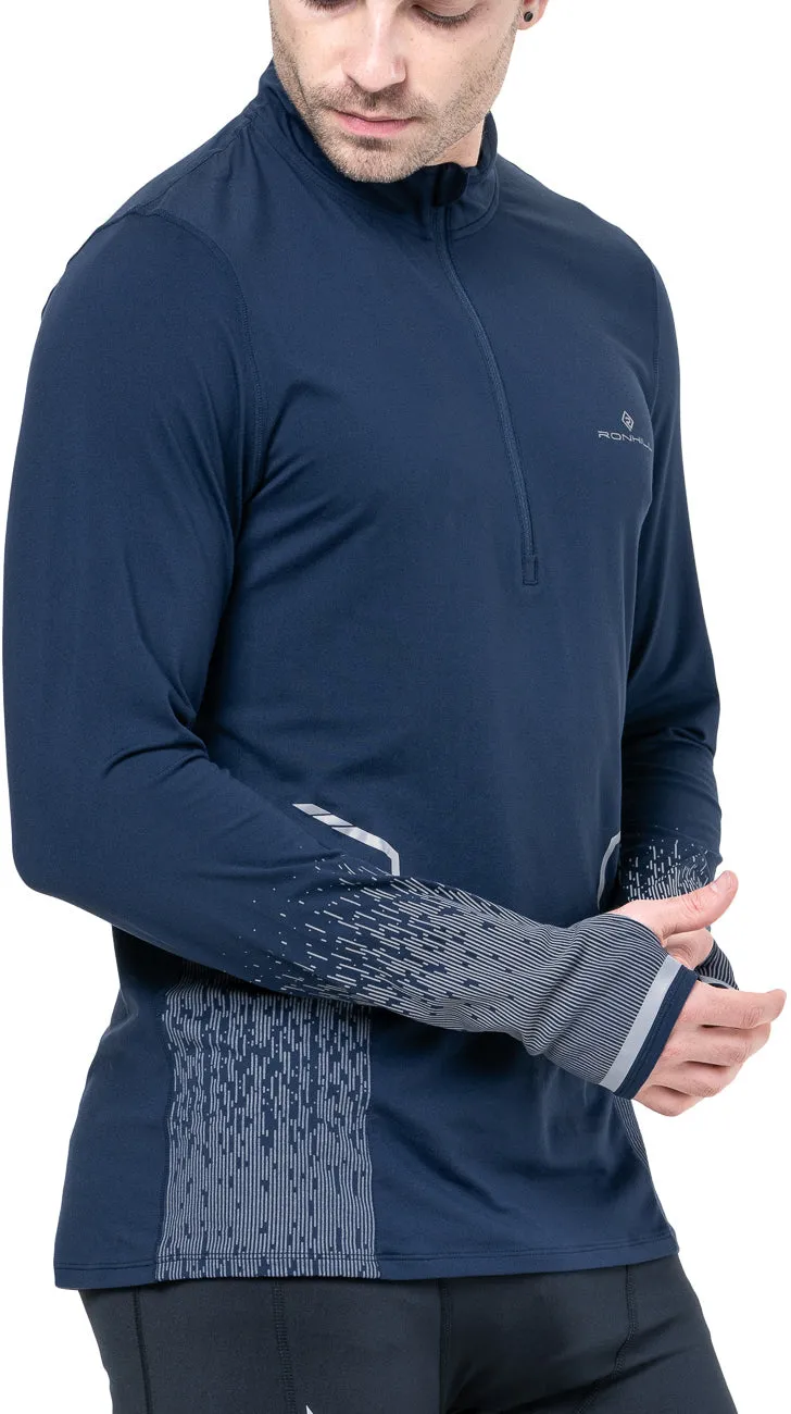 Ronhill Tech Reflect Half Zip Long Sleeve Mens Running Top - Blue soft look