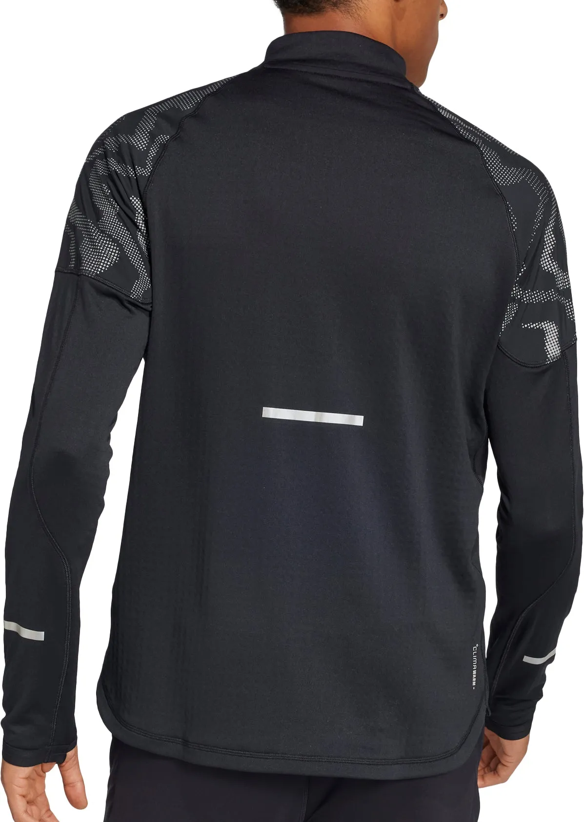 Raw Hem Finish adidas Ultimate Hi Vis Reflective Half Zip Long Sleeve Mens Running Top - Black