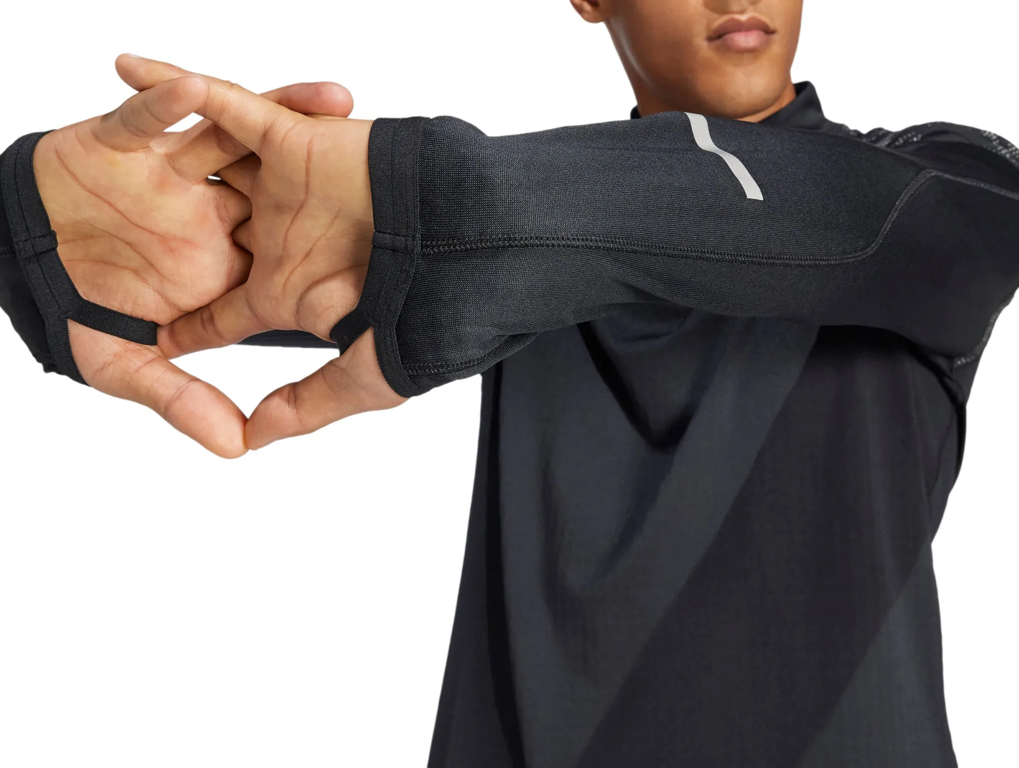 adidas Ultimate Hi Vis Reflective Half Zip Long Sleeve Mens Running Top - Black Trendy Layering