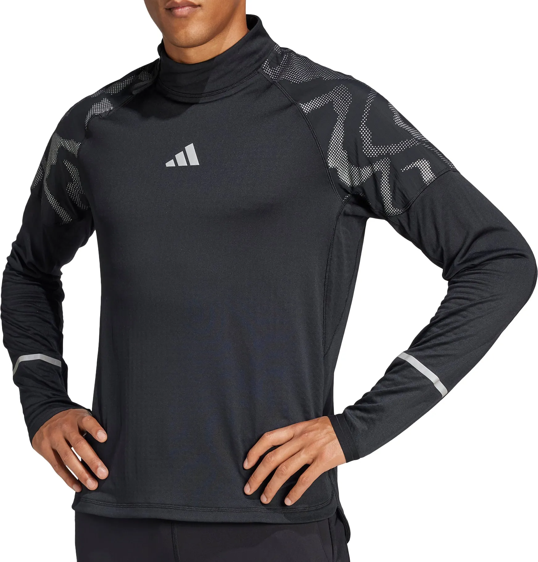adidas Ultimate Hi Vis Reflective Half Zip Long Sleeve Mens Running Top - Black Flexible Waistband Flame-retardant