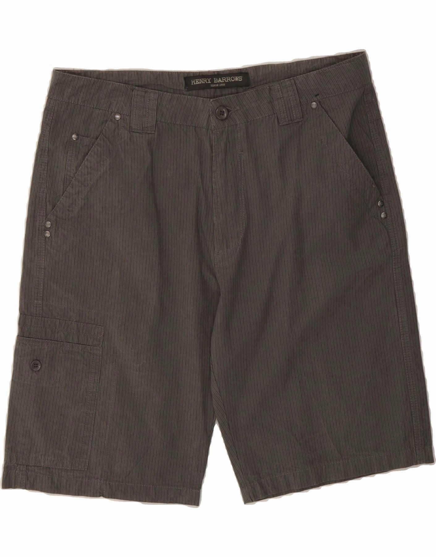 VINTAGE Mens Cargo Shorts Large W34 Grey Striped Cotton Breezy Design Sporty Comfort Fit