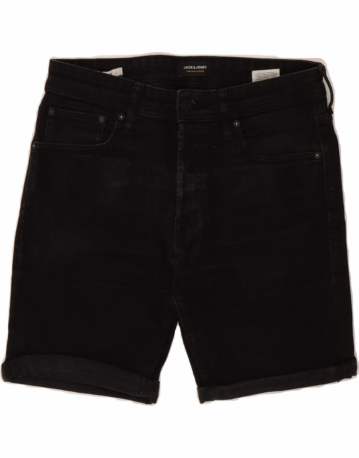 JACK & JONES Mens Regular Denim Shorts Medium W34 Black Cotton Soft Texture