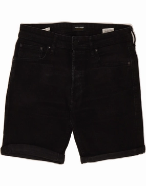 JACK & JONES Mens Regular Denim Shorts Medium W34 Black Cotton Soft Texture