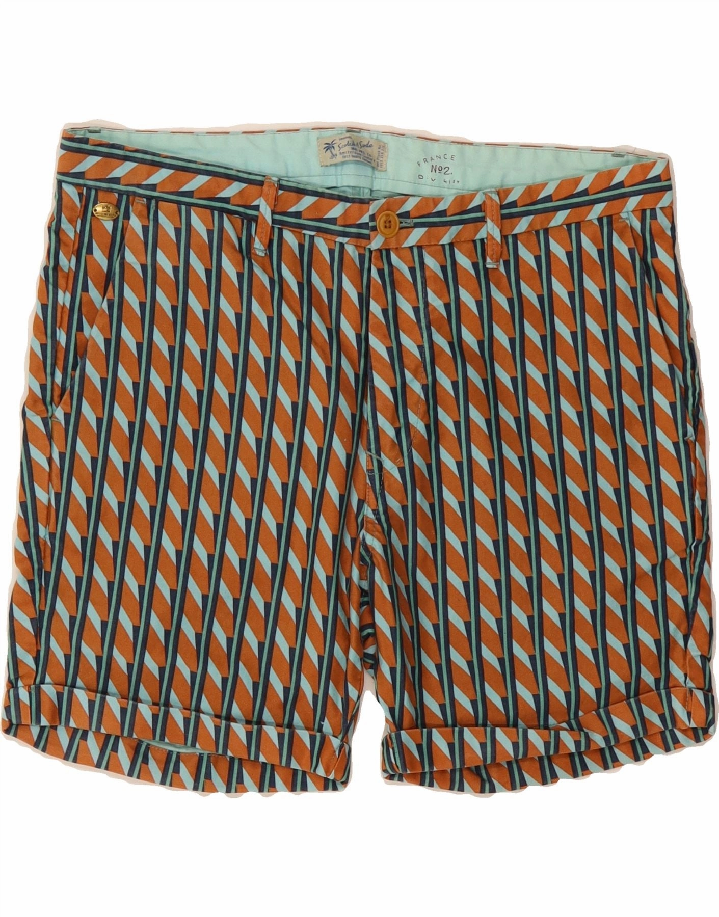Reinforced Gusset Outdoor Ready SCOTCH & SODA Mens Chino Shorts W34 Large Multicoloured Geometric