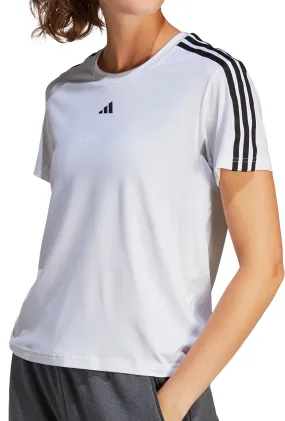 Sustainable production adidas AeroReady Train Essentials 3 Stripes Short Sleeve Womens Training Top - White