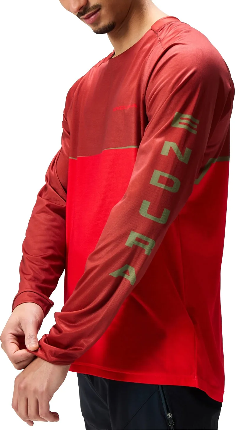 Endura Core Printed Long Sleeve Mens Cycling Jersey - Red Stylish Fit quick dry