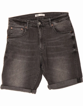 ZARA Mens Denim Shorts W34 Large Grey Cotton Flexible Cut