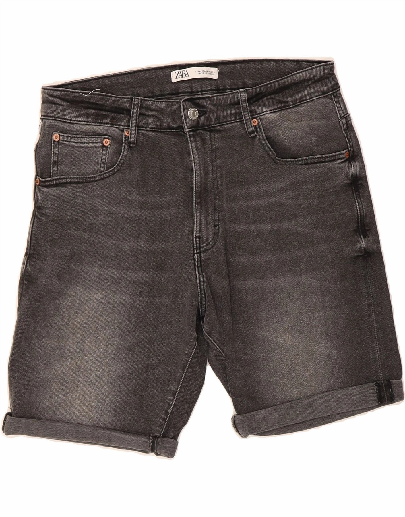 ZARA Mens Denim Shorts W34 Large Grey Cotton Flexible Cut
