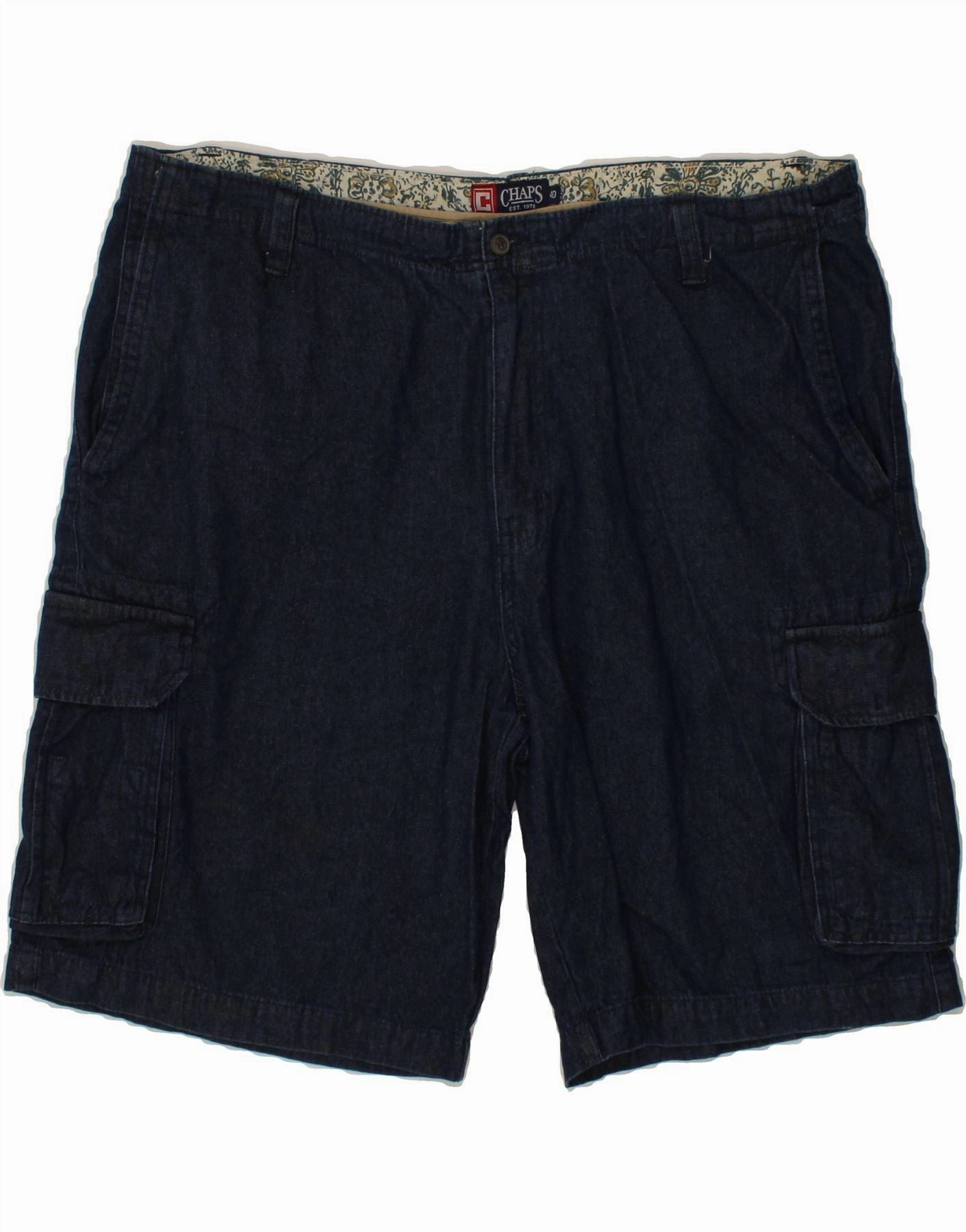 CHAPS Mens Cargo Denim Shorts W40 XL Navy Blue Flexible Fabric Non slip grip