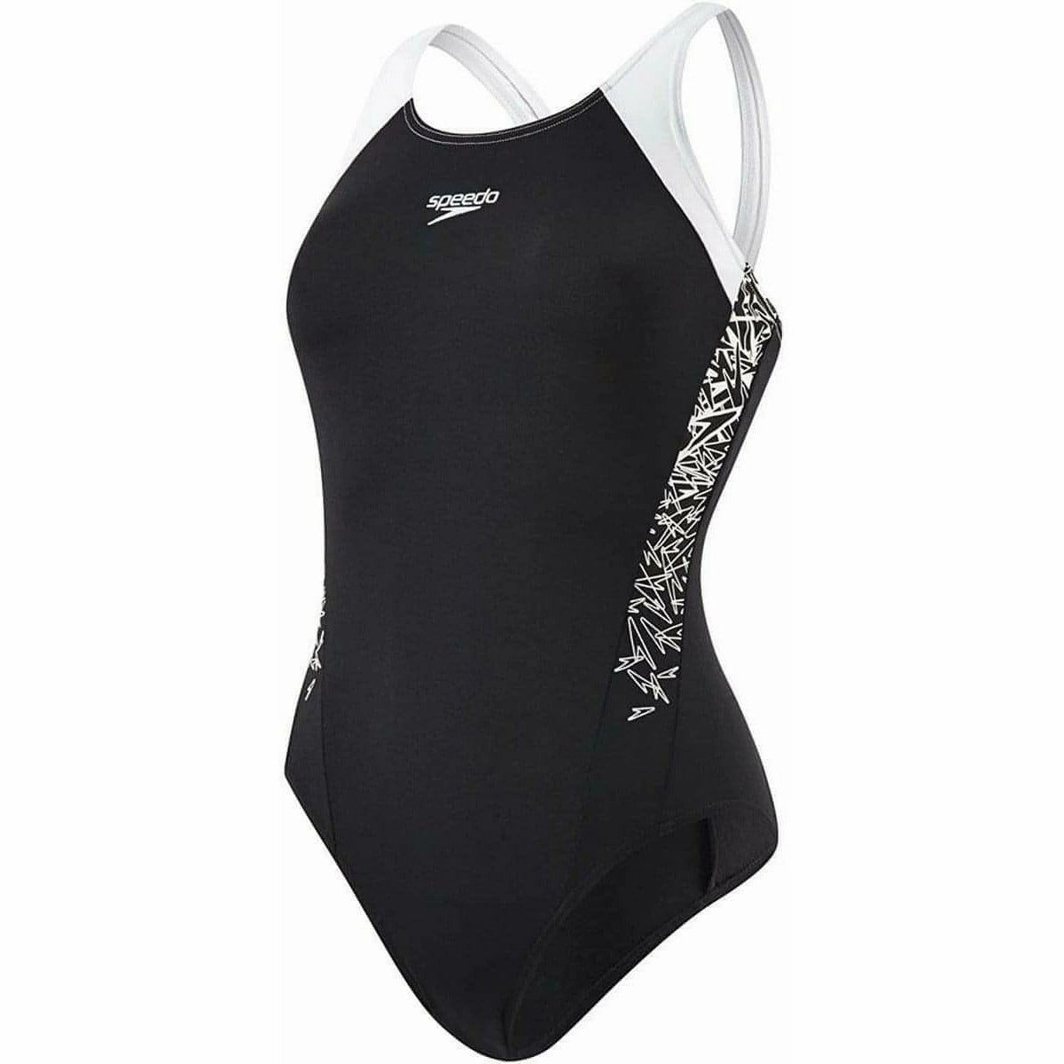Everyday Essential Non Absorbent Quick Dry Speedo Boom Splice Muscleback Womens Swimsuit - Black