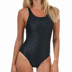 Compression Fit Technology Speedo Boomstar Allover Muscleback Womens Swimsuit - Black