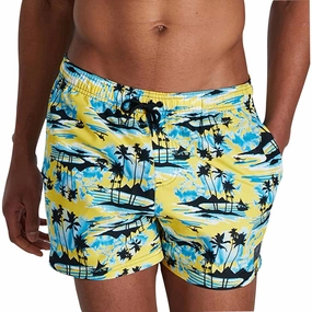 Speedo Printed Leisure 14 Inch Mens Swim Shorts - Yellow Molded Cups Design Trendy Vibes